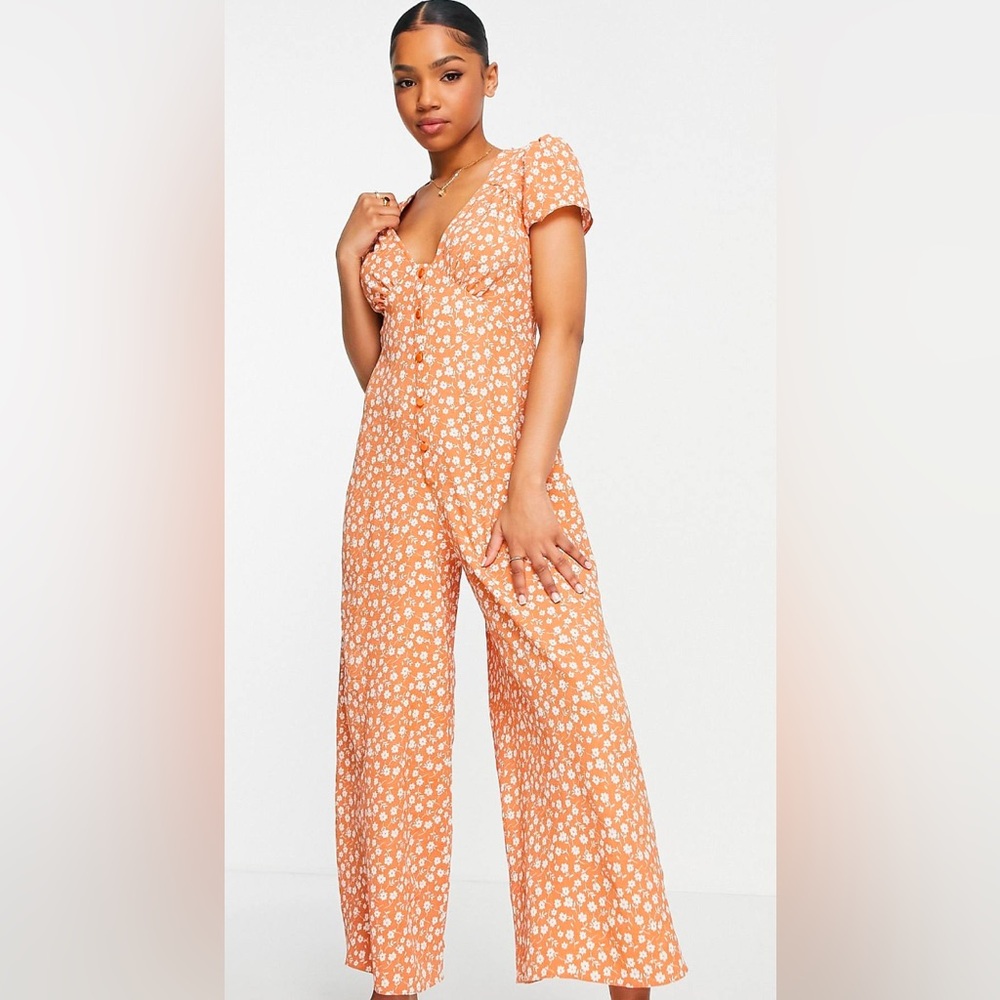 ASOS Floral crepe cap sleeve Orange Jumpsuit